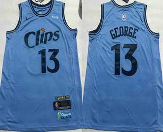 Mens Los Angeles Clippers #13 Paul George Light Blue 2024 City Icon Sponsor Swingman Jersey->->NBA Jersey